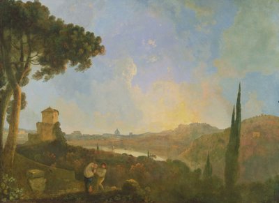 Een uitzicht op de Tiber met Rome in de verte, ca. 1770-80 door Richard Wilson