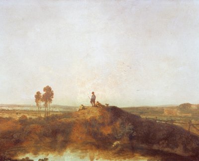 Een vijver met figuren op een heuveltje door Richard Wilson