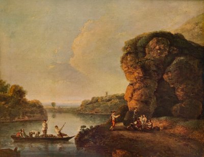 Landschap, met rivier en boten, ca. 1758 door Richard Wilson