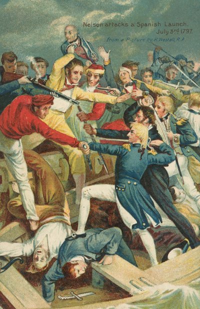 Nelson valt een Spaanse sloep aan door Richard after Westall