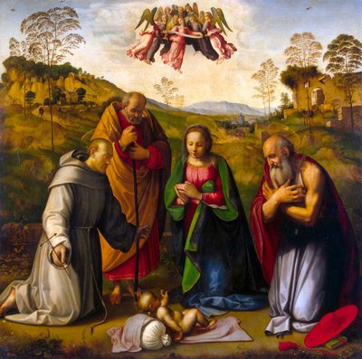 De Maagd met Kind en heiligen Franciscus en Hiëronymus, 1510s door Ridolfo Ghirlandaio