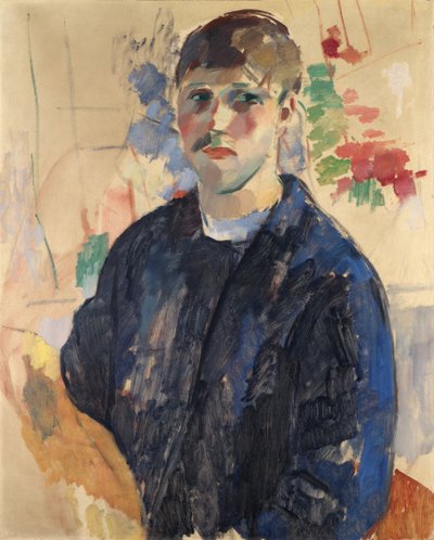 Zelfportret met blauwe blouse door Rik Wouters