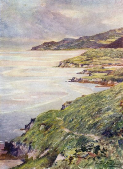Een eenzame kust, Barmouth Estuarium (kleur litho) door Robert (after) Fowler