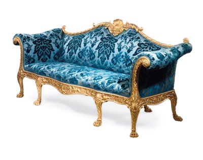 Een George III vergulde houten sofa door Robert Adam