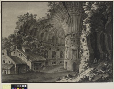 Architectonische fantasie. De binnenkant van een ruïne van een rotonde met een gigantisch gewelf door Robert Adam