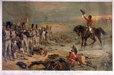 De laatste stand van de Keizerlijke Garde bij Waterloo, Generaal Hill roept de vijand op zich over te geven door Robert Alexander Hillingford