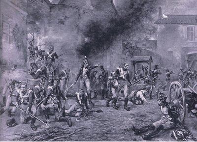 De verdediging van Hougoumont 18 juni 1815, illustratie uit Britse gevechten op land en zee, 1915 door Robert Alexander Hillingford