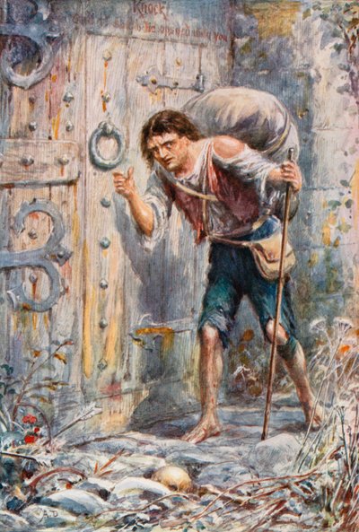 Christian bereikt de wicketpoort (kleurenlitho) door Robert Ambrose (after) Dudley