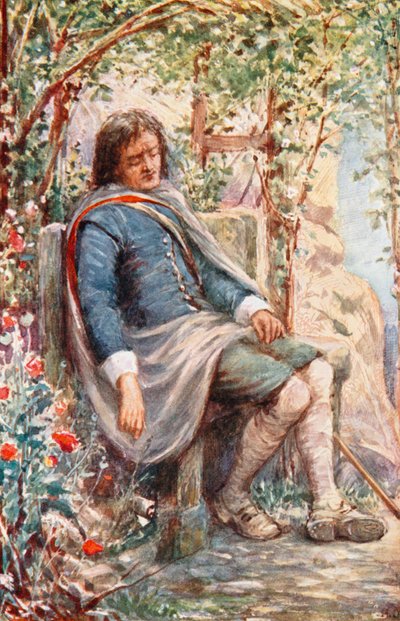 Christian slaapt in het prieel (kleurenlitho) door Robert Ambrose (after) Dudley