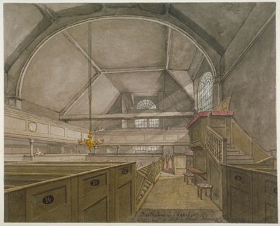 Interieur van de kapel in de kerk van St Bartholomew-the-Great, Smithfield, City of London, 1818 door Robert Blemmell Schnebbelie