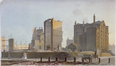 Vervallen gebouw, Commercial Road, Stepney, Londen door Robert Blemmell Schnebbelie