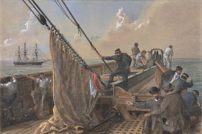 Voordek van de Great Eastern vrijgemaakt voor de eerste poging om te grijpen, 1865-66 door Robert Charles Dudley