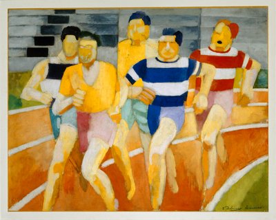 Les coureurs - de hardlopers ... (schilderij op doek) door Robert Delaunay