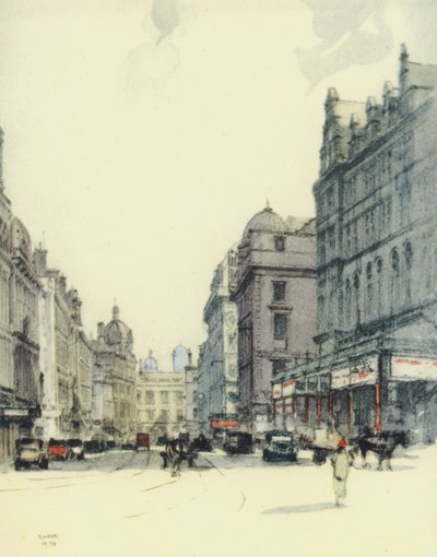 Glasgow: Gordon Street en Centraal Station (kleurenlitho) door Robert Eadie