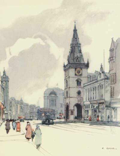 Glasgow: De Tolbooth en de Tron Steeple (kleurenlitho) door Robert Eadie