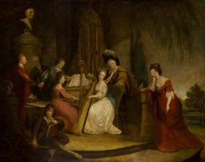 Sir Henry Bridgeman en zijn familie maken muziek onder een buste van Handel door Robert Edge Pine