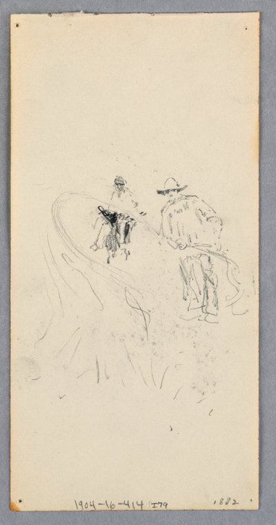 Tekening, Buitenmuur: Baai, balkon en kroonlijst (recto); twee figuren en niet-geïdentificeerde lijnen (verso), 1882 door Robert Frederick Blum