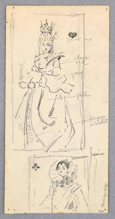 Tekening, Straatbeeld, Italië (recto); Twee ingelijste afbeeldingen van vrouwen op speelkaarten (verso), 1882 door Robert Frederick Blum