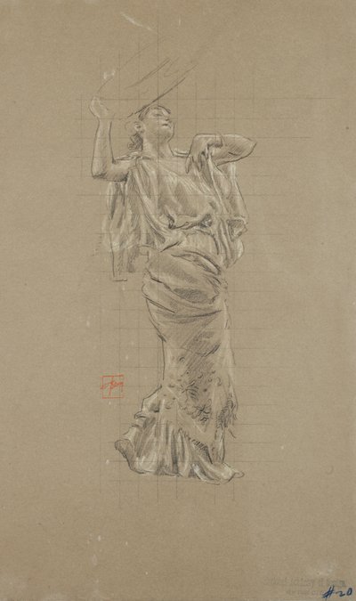 Studie van vrouwelijke figuur voor Moods to Music muurschildering door Robert Frederick Blum