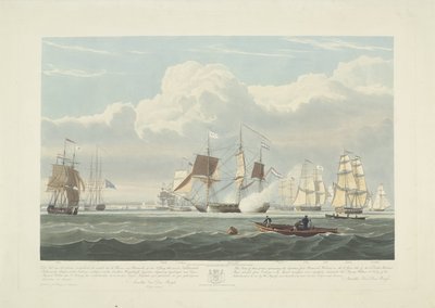 Vertrek van twaalf Nederlandse koopvaardijschepen uit de haven van Portsmouth, 1833 (plaat 3) door Robert Havell (II)