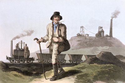 Blenkinsop-stoomlocomotief bij Middleton-mijn in de buurt van Leeds, West Yorkshire door Robert Havell