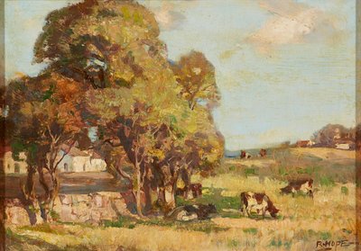 Vee grazend in een pastorale landschap door Robert Hope