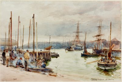 Vissershaven, North Shields door Robert Jobling