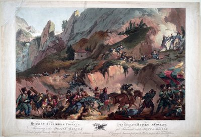 Russisch leger steekt de Duivelsbrug over in 1799 door Robert Kerr Porter
