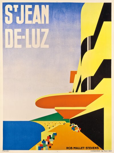 Poster die Saint-Jean-de-Luz adverteert, 1928 door Robert Mallet Stevens