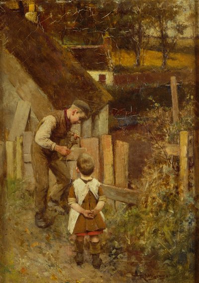Het hek herstellen (olieverf op doek) door Robert McGregor