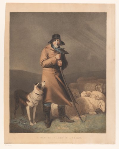 Herder met zijn hond en schapen door Robert Mitchell Meadows