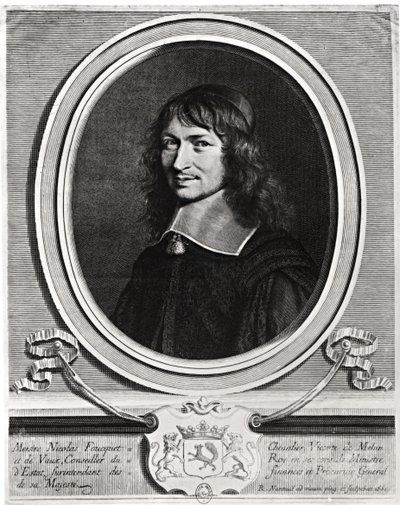 Portret van Nicolas Fouquet (1615-80) 1662 (gravure) (zwart-wit foto) door Robert Nanteuil