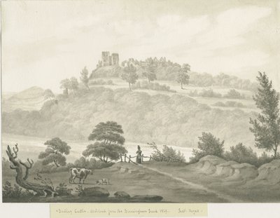 Dudley Castle: sepia tekening door Robert Noyes