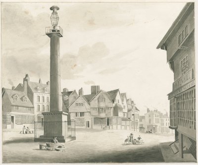 Wolverhampton - Marktplein: sepia tekening, nd [midden 19e eeuw] (tekening) door Robert Noyes