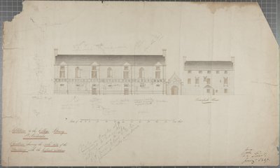 Architectonische tekening van de Universiteitsbibliotheek, 1827 door Robert Payton Reid