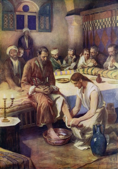 Jezus wast de voeten van de discipelen door Robert Payton Reid
