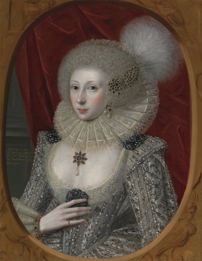 Portret van een vrouw, mogelijk Elizabeth Pope (ca. 1585; leefde 1624) door Robert Peake the elder