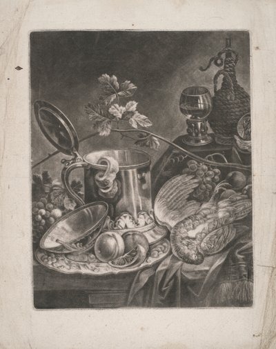 Stilleven met bierpul en dessertschotel door Robert Robinson