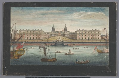 Gezicht op Greenwich Hospital aan de rivier de Theems te Greenwich door Robert Sayer