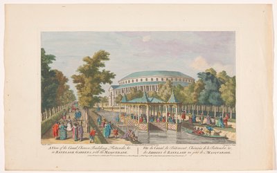 Gezicht op de Rotunda en het Chinese paviljoen op het kanaal in Ranelagh Gardens te Londen met een gemaskerd bal door Robert Sayer