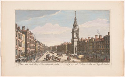 Gezicht op de kerk Saint Mary-le-Bow aan de straat Cheapside te Londen door Robert Sayer