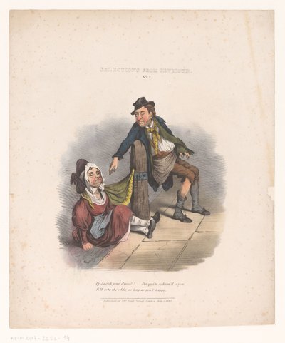 Spotprent met dronken man en vrouw door Robert Seymour (attributed to)