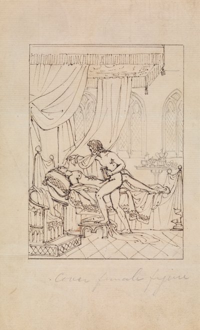 Studie van een Vrouw die Slaapt in Haar Kamer en een Man die Over Haar Bed Staat door Robert Smirke