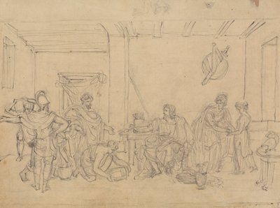 Studie van een interieur met Romeinse soldaten door Robert Smirke
