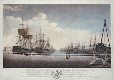 Een westelijk uitzicht op het nieuwe dok in Kingston upon Hull door Robert Thew