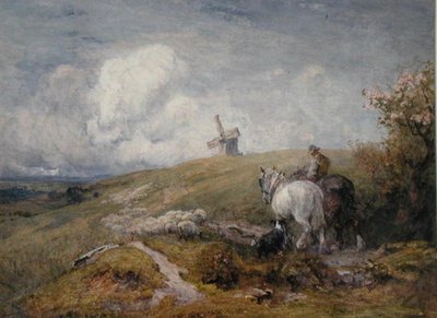 Schapen drijven op de South Downs door Robert Thorne Waite