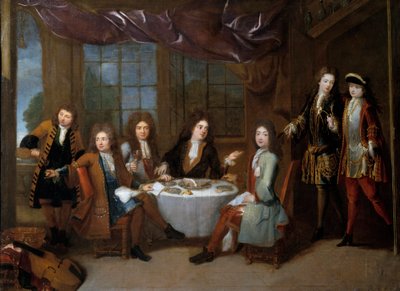 Hamontbijt. Mannen van de adel delen een diner met koude vleeswaren door Robert Tournieres