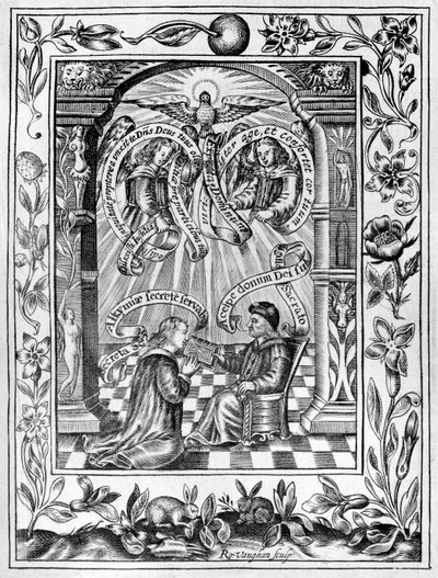 Thomas Norton presenteert zijn Ordinall aan Edward IV uit Theatrum Chemicum Britannicum, 1652 door Robert Vaughan