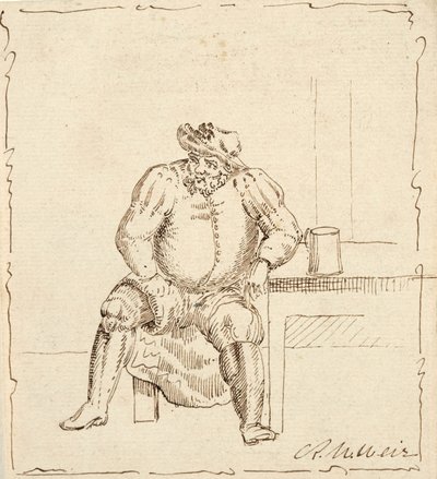 Schets van zittende man met mok, mogelijk Falstaff door Robert Walter Weir
