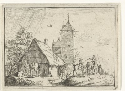 Ruiters bij een toren door Robert van den Hoecke